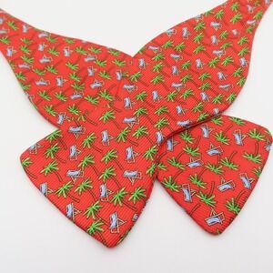H Stockton Bow Tie Red Green Palm Tree Beach 2.5" Wide Self Tie Silk USA